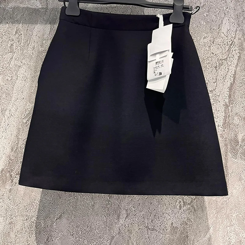 

Женская винтажная юбка трапециевидной формы, черная Повседневная плиссированная юбка из шелка и шерсти, лето 23