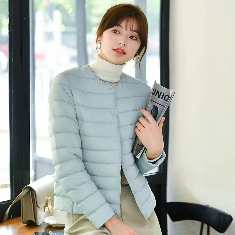 Women Reversible Ultralight Puffer Winter Jacket 2023 New Candy Color Collarless Duck Down Coat Female Portable Windproof Parkas