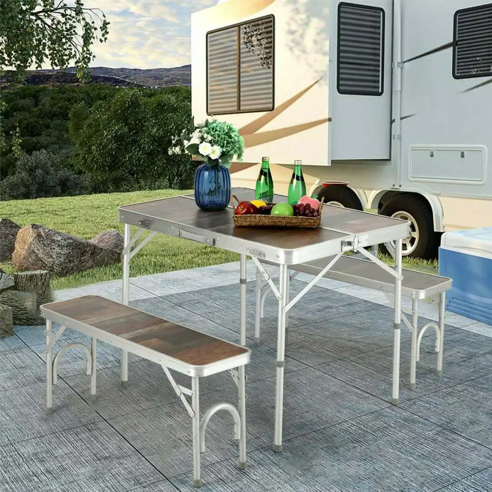 

Camping Table Sets with 2PCS Aluminum Bench Set and 1PC 4ft Folding Camping Table for Picnic Camping Hiking Suitable for 4 Peopl