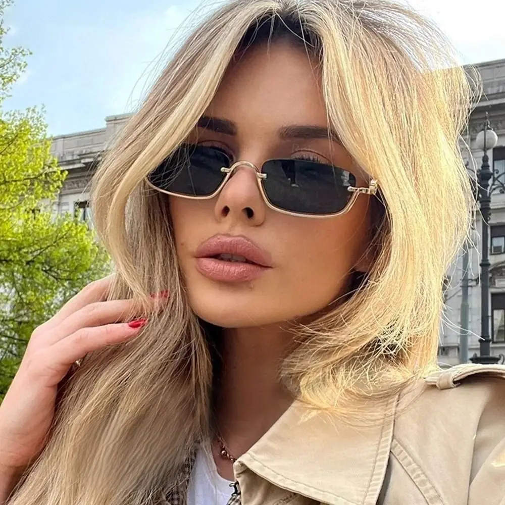 Очки солнцезащитные женские в металлической полуоправе маленькие квадратные