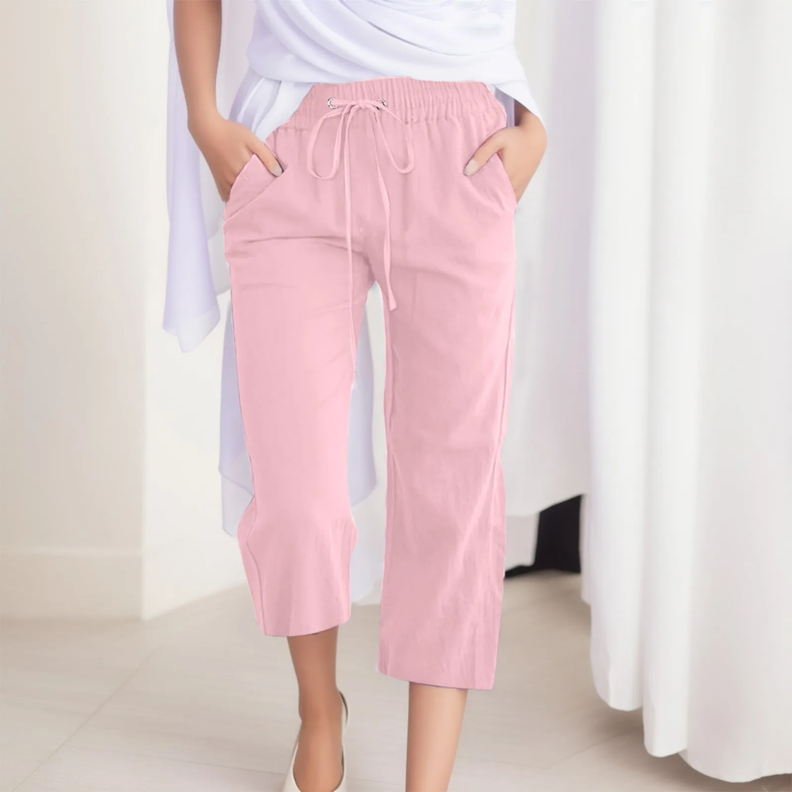 

women comfortable high waisted wide leg pants drawstring elastic trousers comfy straight leg long pants with pockets comfy pants