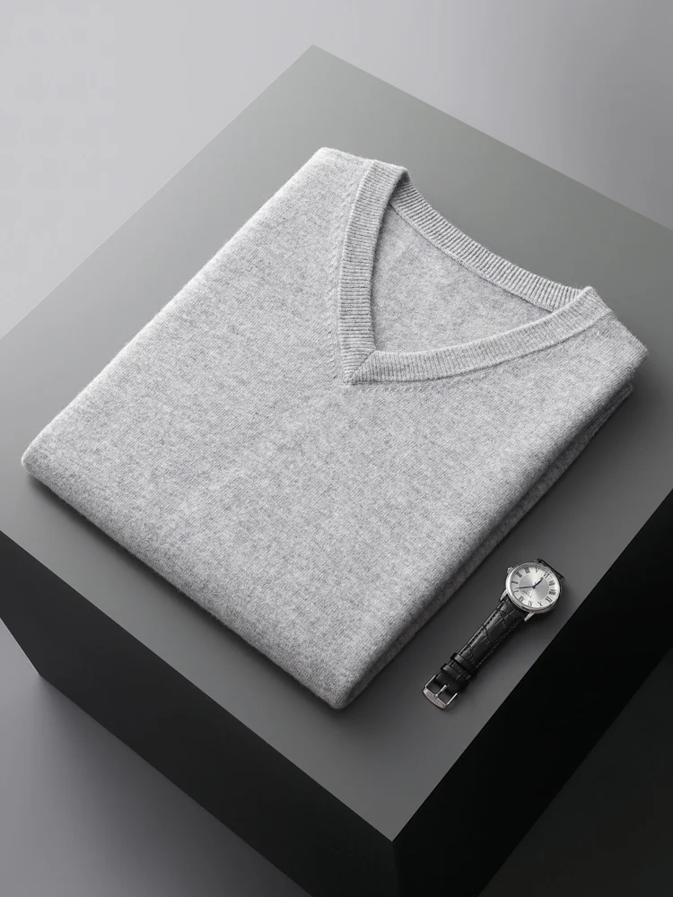 Весенне-осенний новый мужской кашемировый свитер из 100% шерсти с v-образным