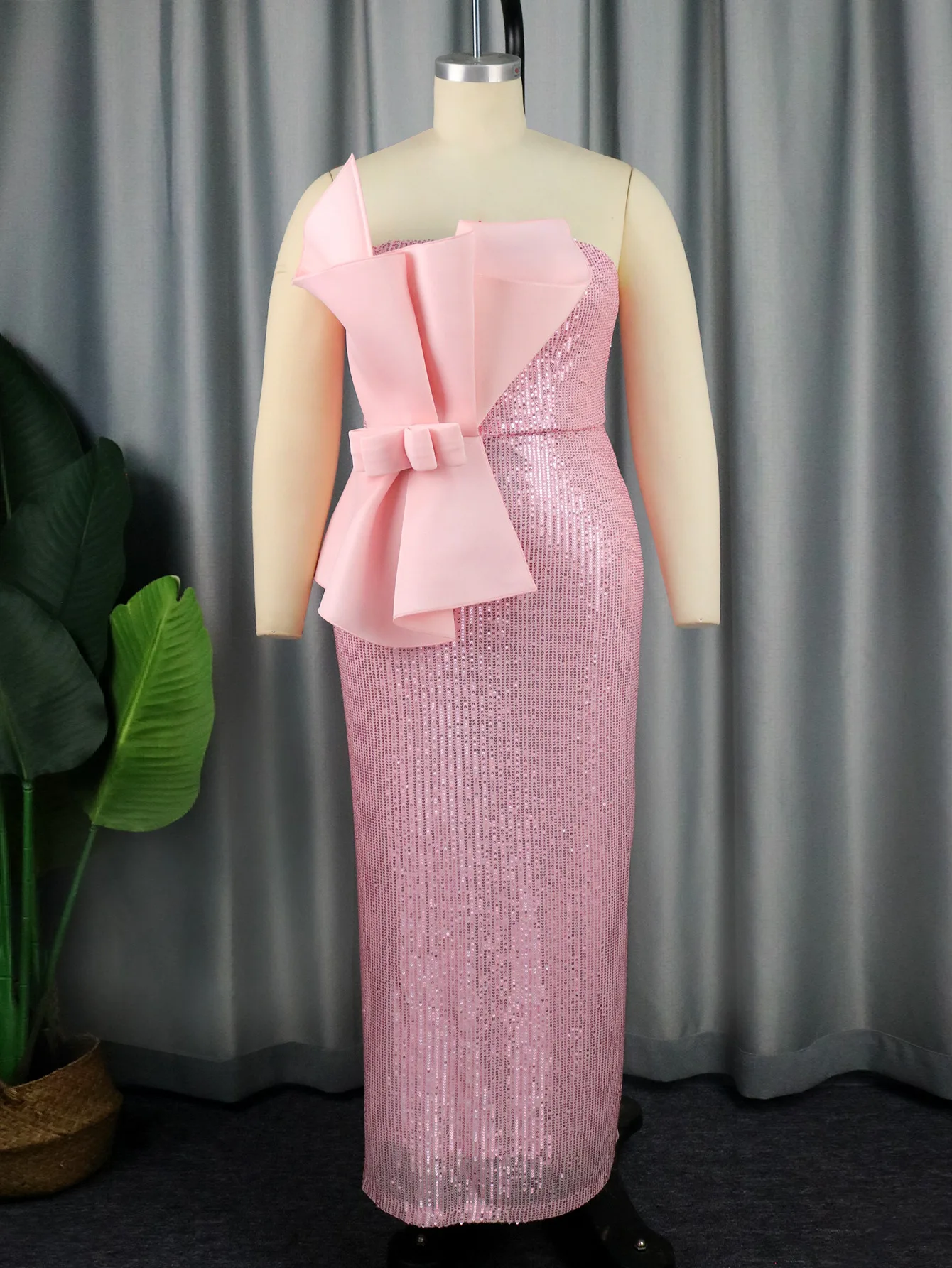 Plus Size Sequin Dress Lady Bow Club Evening Party Cloth Casual Luxury Long Robe 2023 Summer Elegant And Pretty Women's Dress