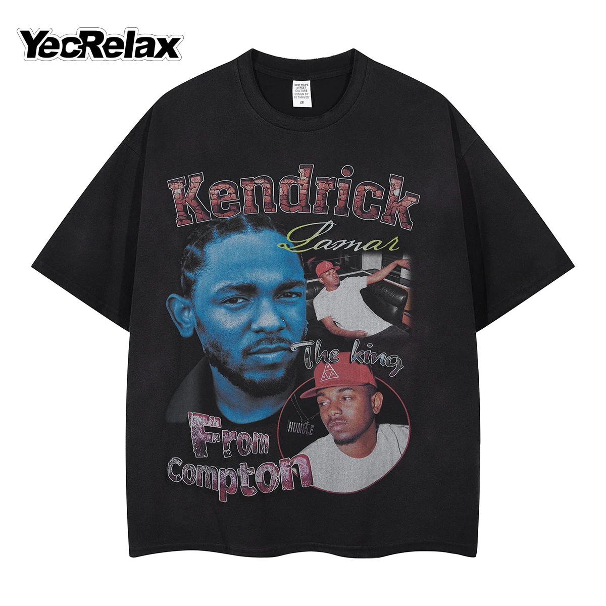 

YECRELAX Rapper Portrait Graphic Print T Shirt Washed Vintage Clothing Men Street Hip Hop Loose Summer Short Sleeve Top T Shirt