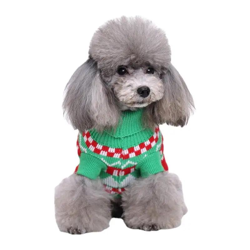 

Christmas Dog Costumes Holiday Christmas Snowflake Pet Warm Knitwear Dog Turtleneck Cold Weather Outfit Pullover For Small