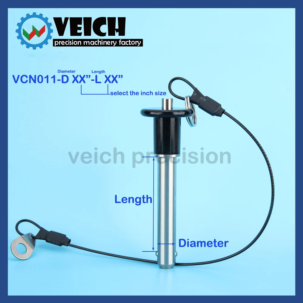 

VCN011 Dia 3/16"~1" Quick Release Pin Zinc Alloy Push Handle Stainless Steel Ball Lock Pins Length 0.5"~7" With Rope