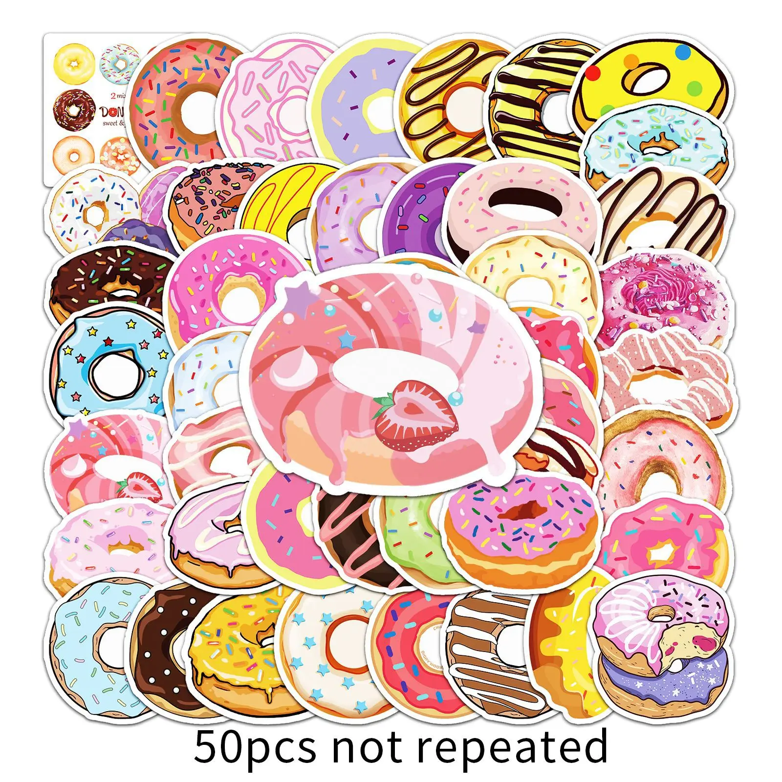 New 50 Donut Graffiti Stickers Cartoon Cross-border Fresh Food DIY Skateboard Luggage Waterproof |