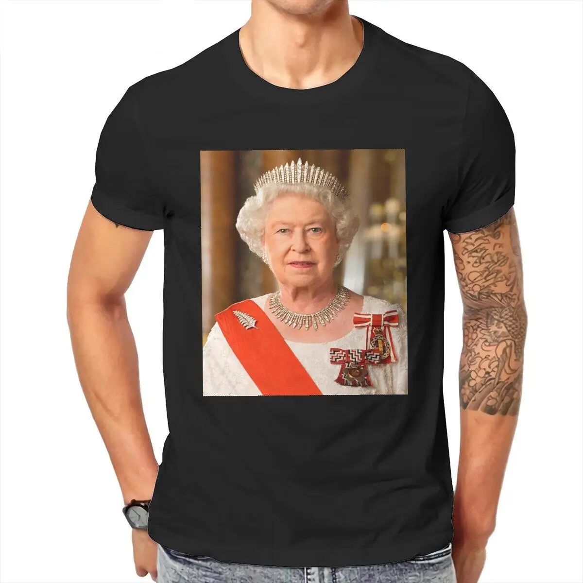 Queen Elizabeth II British Royal Crown T Shirts for Men Cotton Crazy T-Shirts Tee Shirt Short Sleeve Clothing 4XL 5XL 6XL