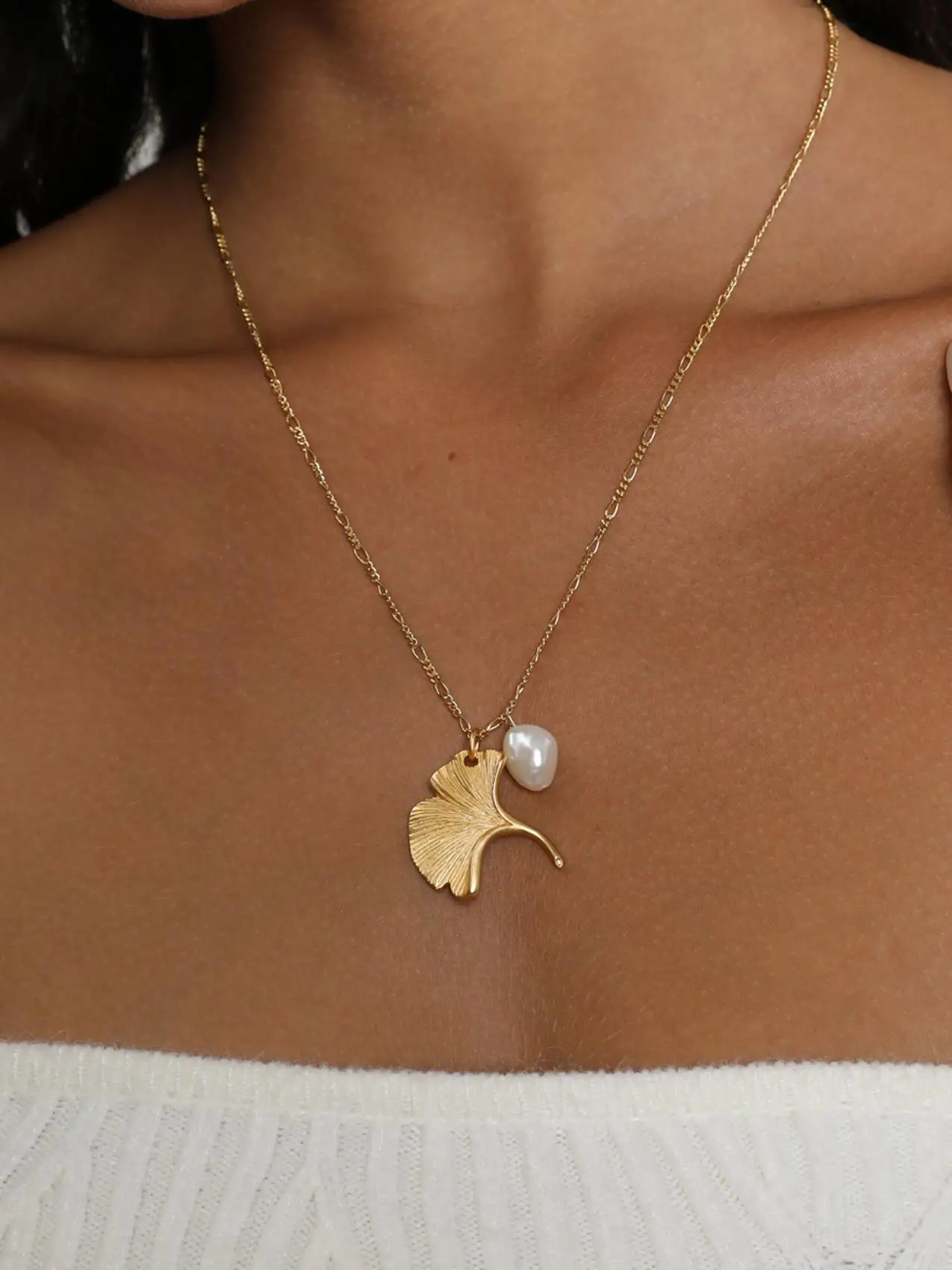 Shawatelier Design S925 Серебряное ретро французское жемчужное ожерелье с листьями гинкго