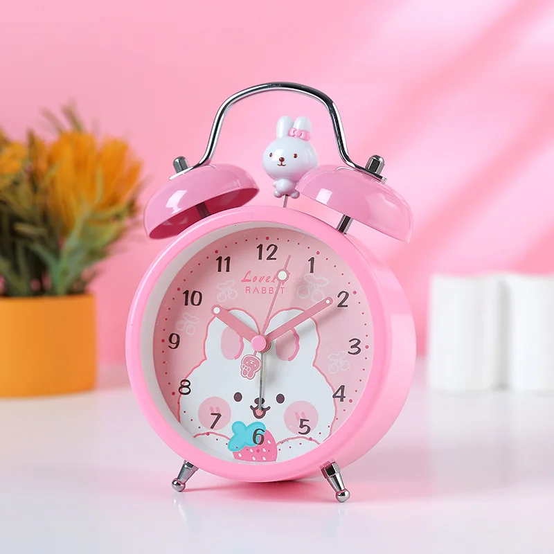 

New cartoon alarm clock for children Cute student bedside clock Pink girl creative desk clock Mute