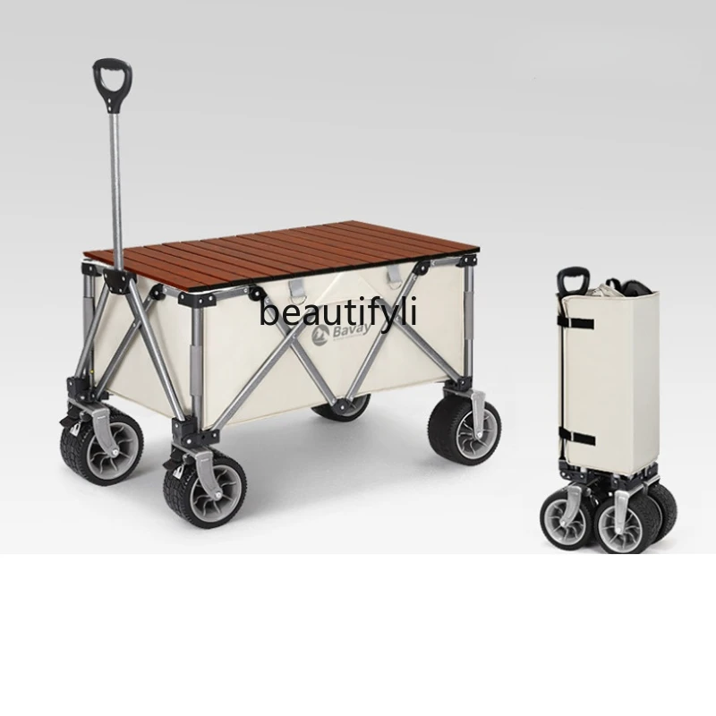 

yj Camping Trolley Folding Camping Small Trailer Camp Trolley Picnic Cart Lightweight Folding Simple Lever Car