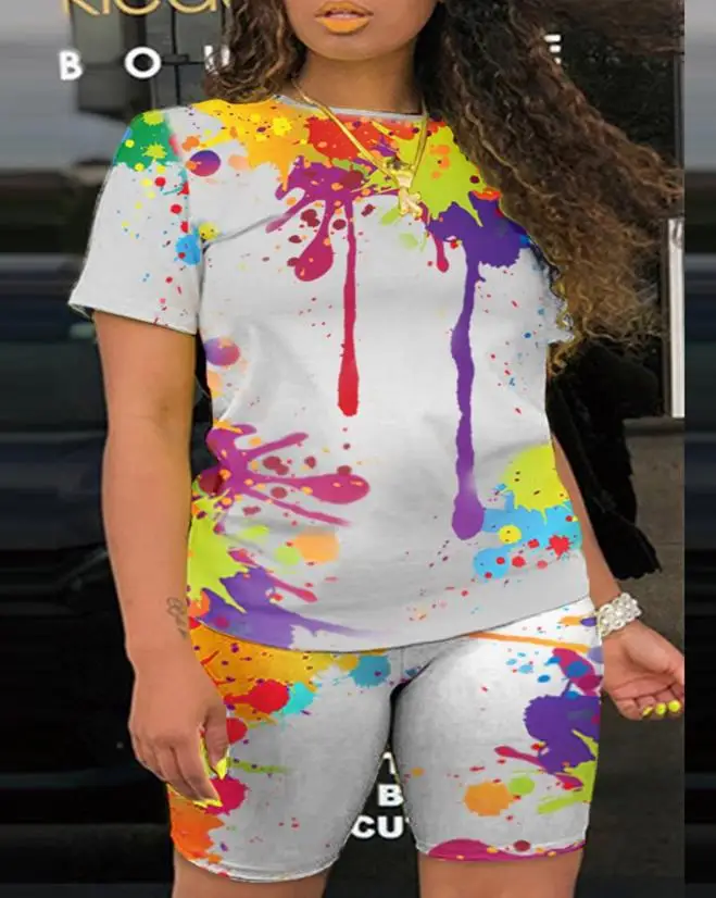 

Женский Повседневный топ и шорты с принтом, Модный комплект из двух предметов выше колена, с плавными цветами, лето 2023