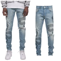 mens jeans 2022 personalized embroidered jeans casual stretch pencil pants slim trend mens trousers streetwear men denim pants