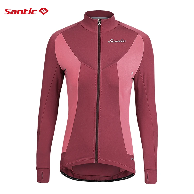 Santic Women Cycling Jacket Winter Windproof Thermal Riding Fleece Windbreaker Bike Coat Reflective Bicycle Jersey Clothing