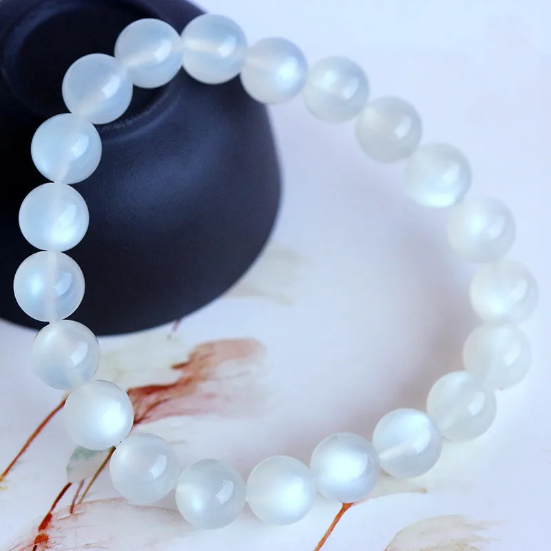 

Natural White Moonstone Clear Round Beads Bracelet Women Men Crystal Gemstone Grey White Moonstone 8mm 9mm 10mm AAAAAA