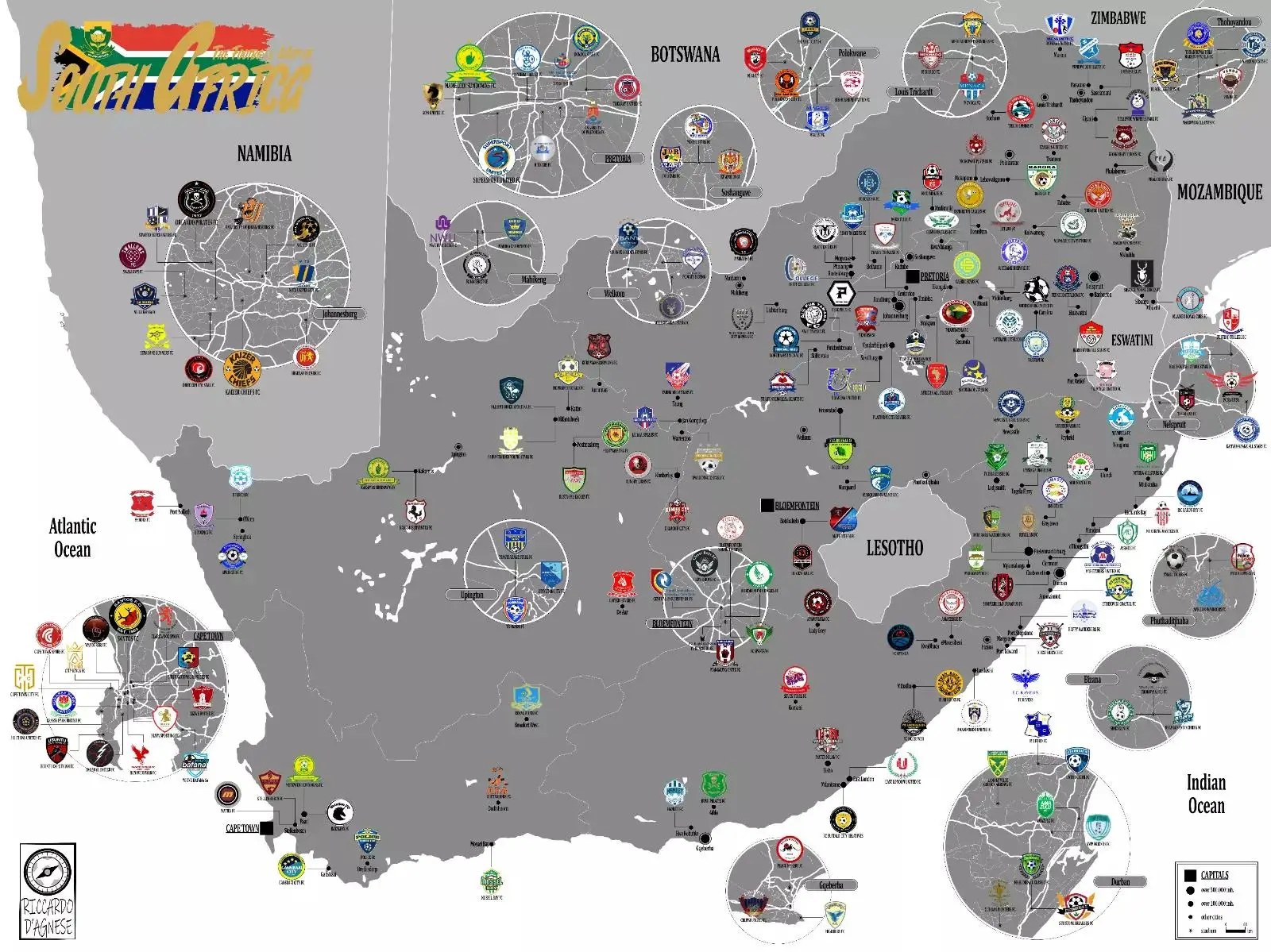 Карта футбольного клуба Южной Африки плакат настенное искусство домашняя