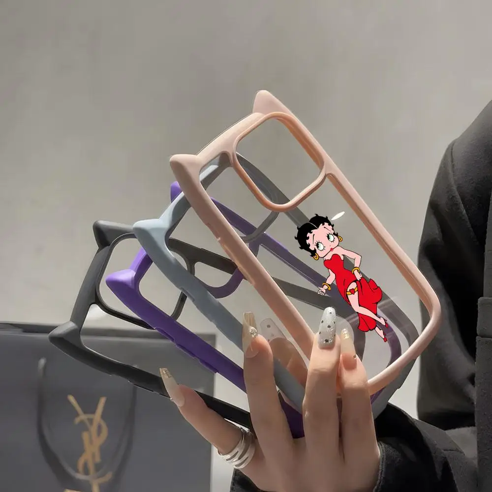 Чехол для телефона B-Betty-Cute-Boop Peaceful IPhone 16 Pro Max 14 13 15 12 11 с прозрачной рамкой милый