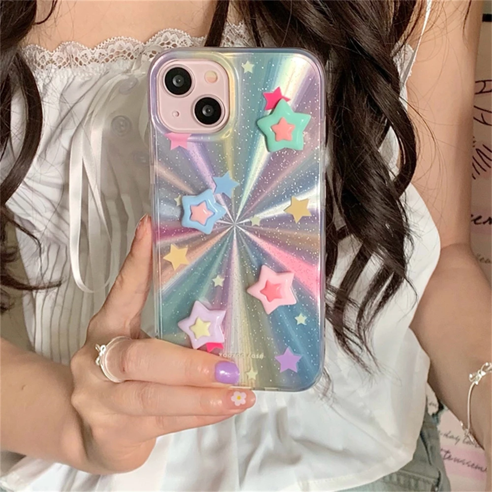 Яркий ударопрочный чехол-бампер с 3D звездами для iPhone 16 15 14 13 12 Pro Max Plus 11