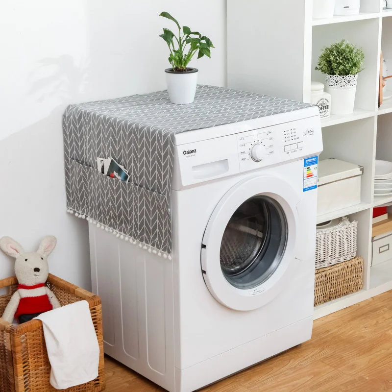 

Gray geometric refrigerator cover cloth single door refrigerator dust cover roller washing machine pastoral cover towel