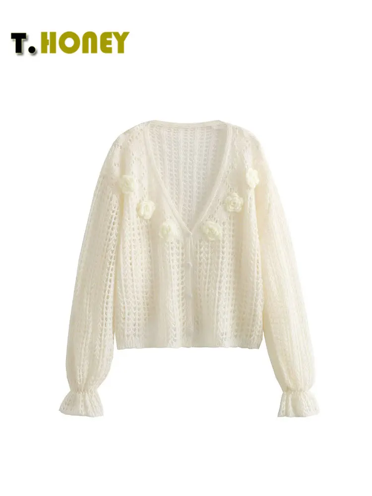 

Женский однобортный Кардиган с V-образным вырезом и длинным рукавом