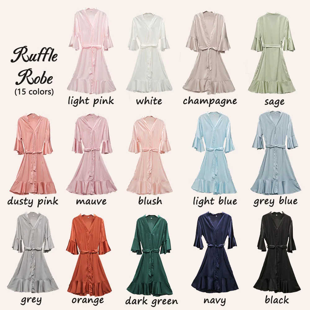 Ruffled Robe Satin Robe Bridal Robes Bride Bridesmaid Robes Bride Team Bathrobe Silk Robes for Women Sleepwear Bridesmaid Gift