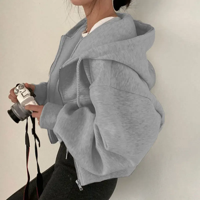 

Women's Hoodie Zipper 2023 Korean Clothes Traf Sweater Autumn Winter Cardigan Loose Long Sleeve Clothing With Pocket Knit Outer
