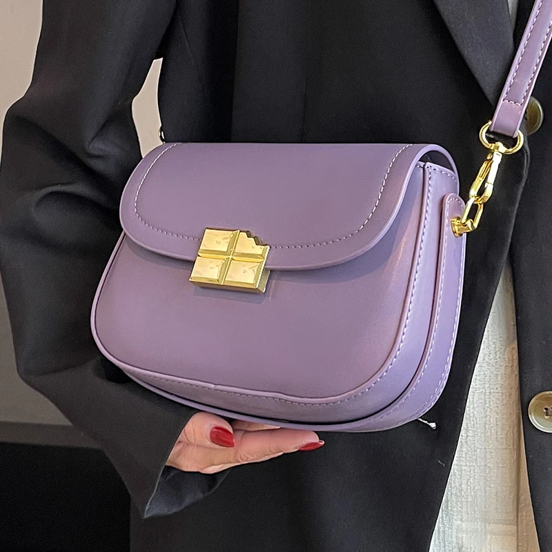 

Fashion Pure Color Branded Crossbody Bag Small Pu Leather Stylish Purple Trendy Women's Handbag 2023 New Listing Flap Female Bag