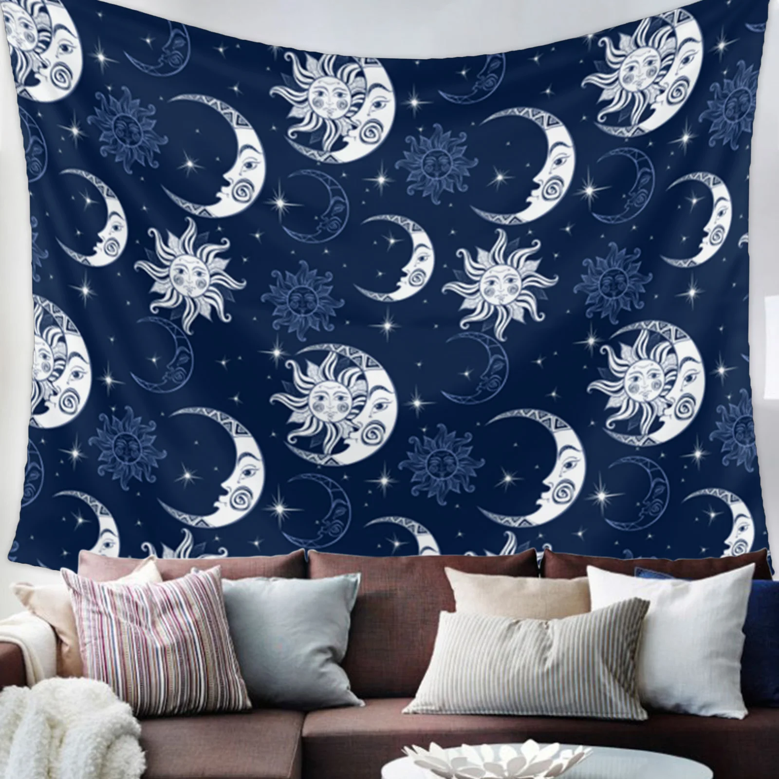 Гобелен в стиле хиппи с Луной и звездами звездным небом темно-синего цвета