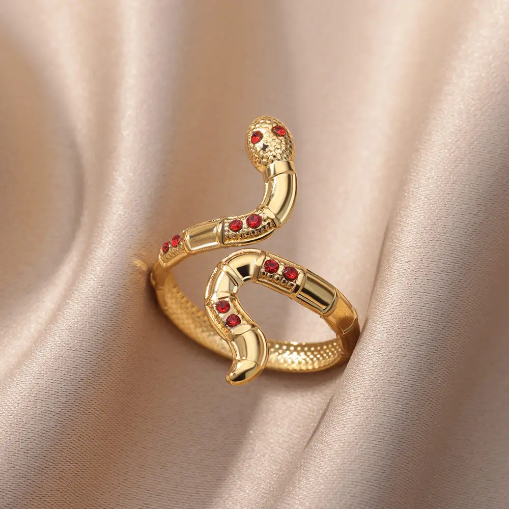 

Vintage Zircon Snake Rings For Women Men Stainless Steel Gold Plated Animal Ring Goth emo Wedding Jewelry Gift anillos mujer