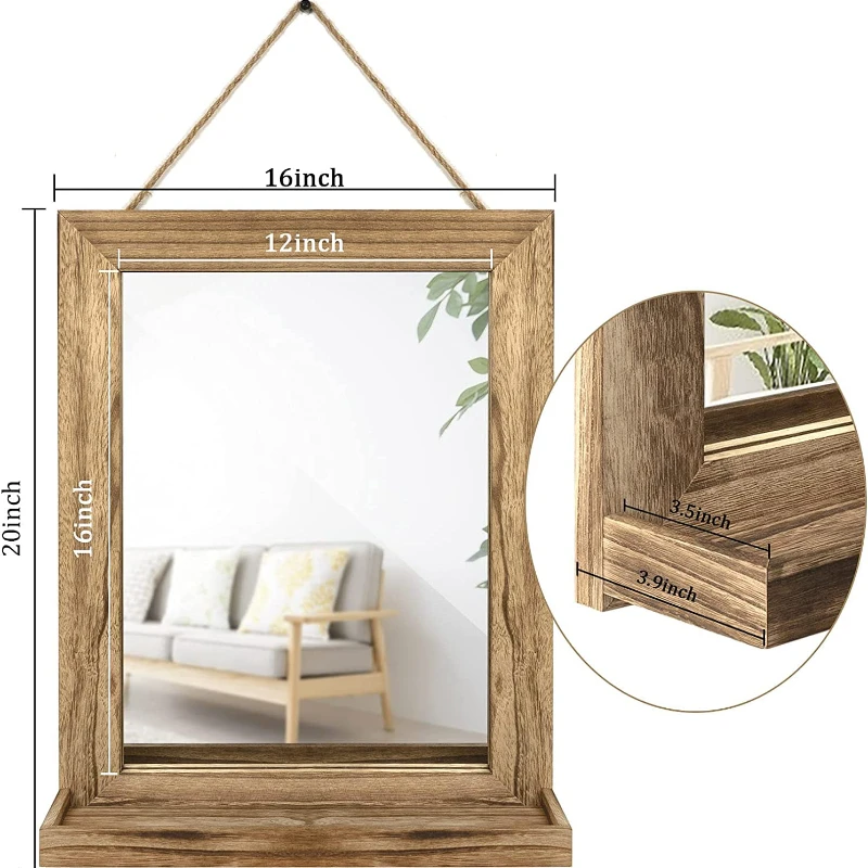 

Wall Mirror with Shelf, 20 x 16 inch Wall Mirror Hanging for Bathroom, Vanity, Bedroom, Entryway, Living Room(Rustic Brown)