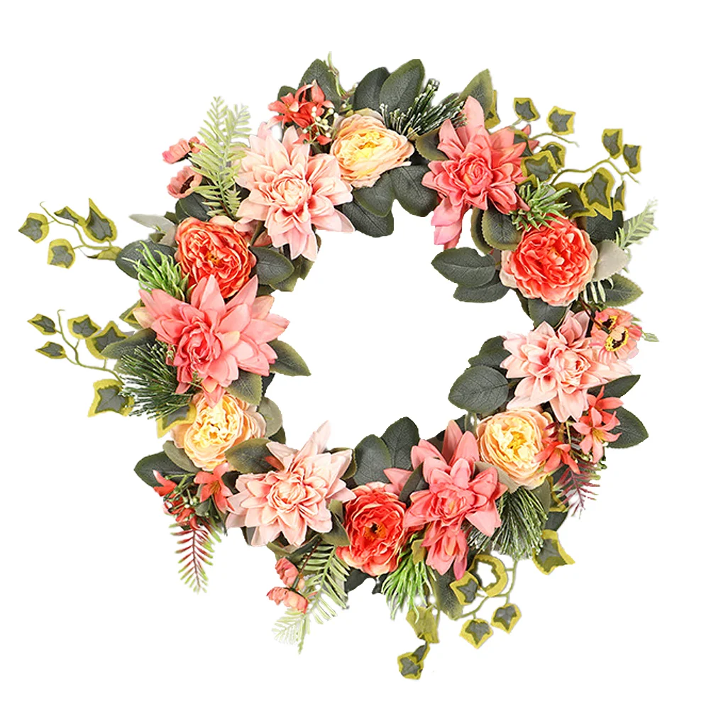

Artificial Garland Wreaths Front Door Imitation Decor Hanging Adornment Ornament Wooden Lifelike Dahlia Fake Decoration