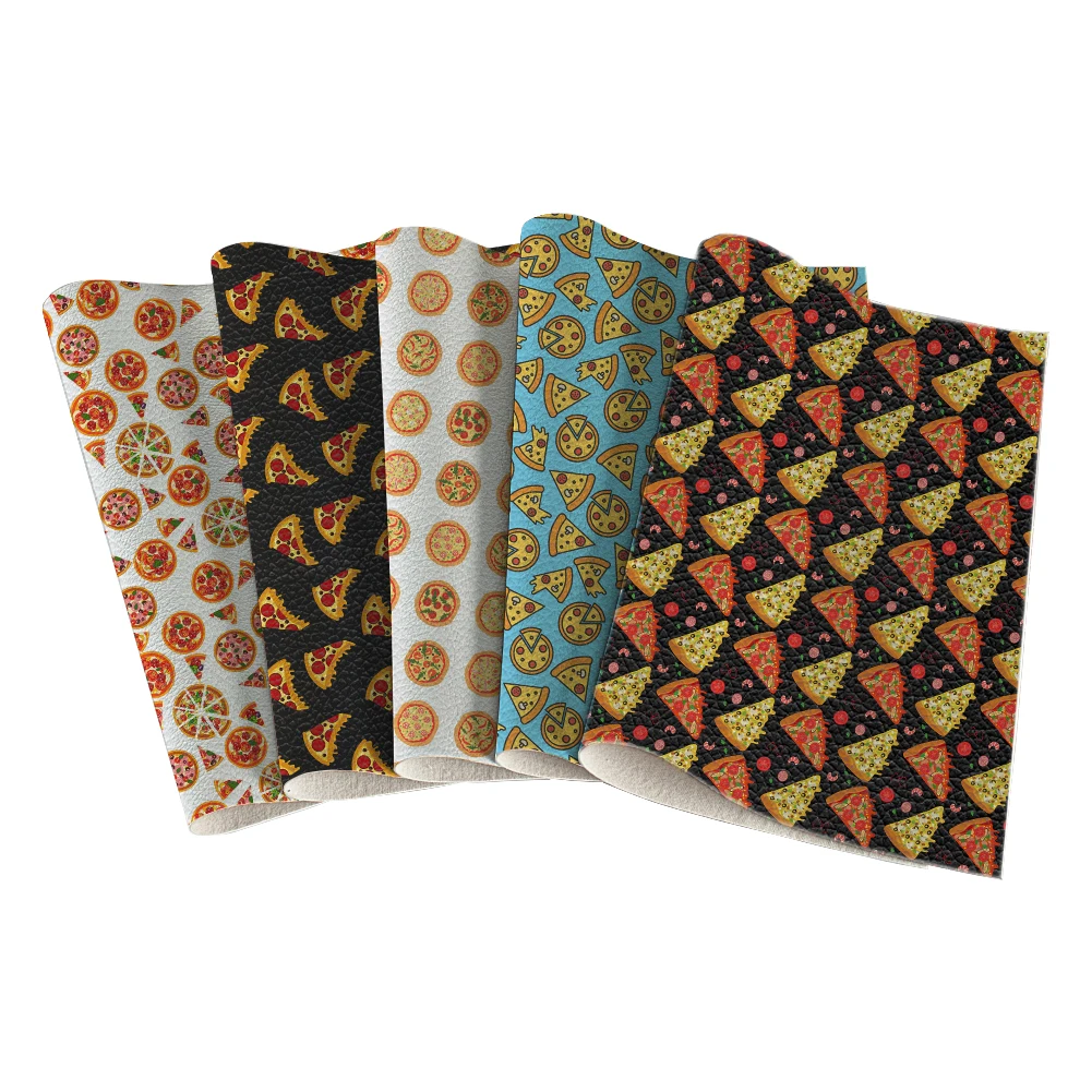

Pizza Pattern Print Lychee Grain Faux Leather for Making Earrings Bows Crafts 30X136CM