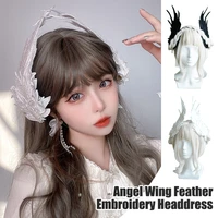 gothic lolita angel demon wings hairpin headdress harajuku embroidery feather hair clip women girls cosplay hair accessories
