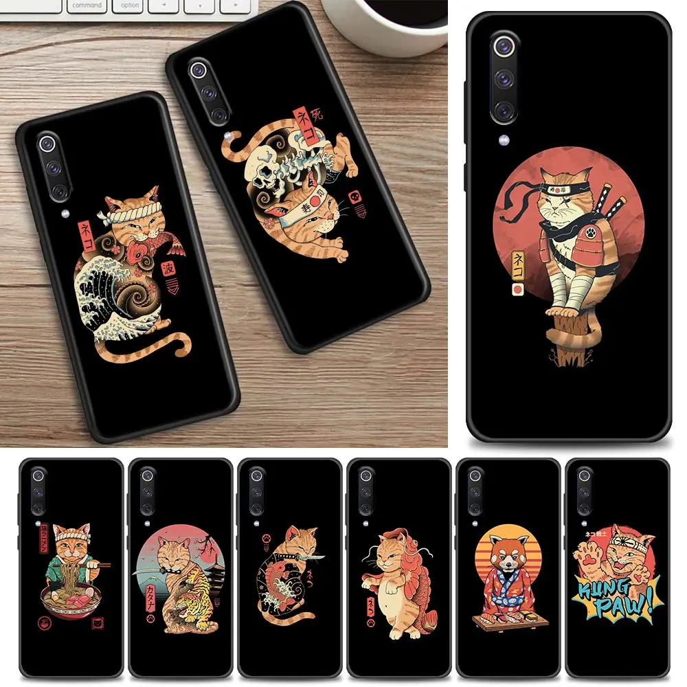 

Funda Coque Phone Case for Xiaomi 9 9T Pro SE 10T 10S A2 Lite CC9 Pro Note 10 Pro 5G Case Capa Para Cover Cosplay Samurai Cat
