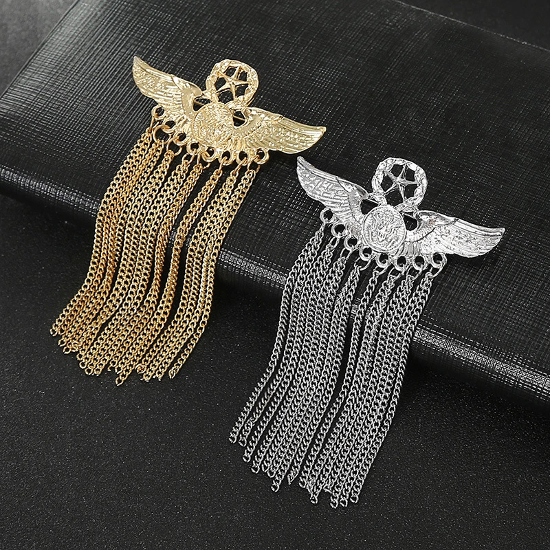 

Creative British Pentagram Badge Angel Wings Chain Tassel Brooch Pin Hundred Matching Jewelry for Men's Suit Accessories