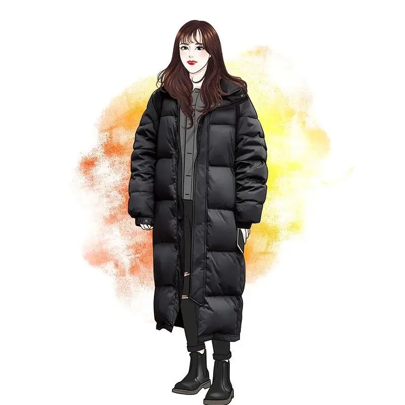 Women Beige Long Hooded Parkas 2022 Autumn Winter Long Sleeve Buttons Pockets Female Warm Coat Thick Cotton Jacket