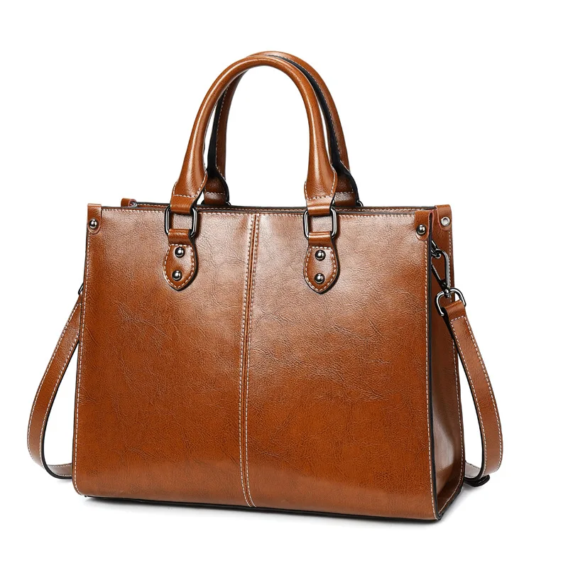 

Vintage Genuine Leather Handbag For Women Tote Bags Oil Wax Leather Female Shoulder Bag Luxury Designer Messsenger Bags