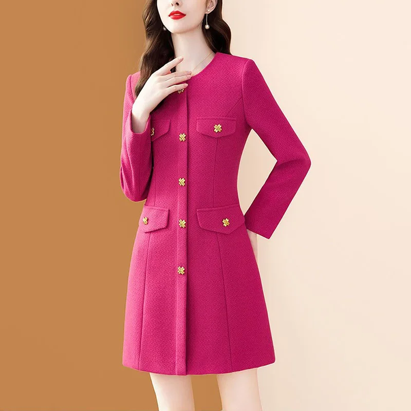 Женское твидовое платье роскошное и яркое средней длины Осень-зима 2023