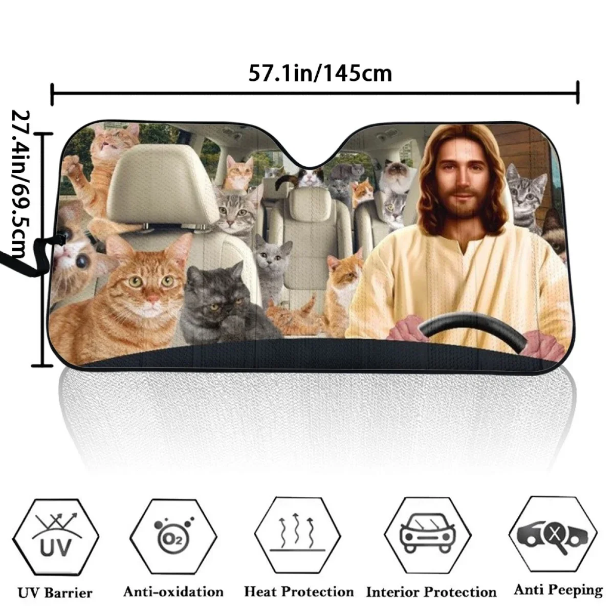 Автомобильный солнцезащитный козырек с забавным рисунком Иисуса и кошки