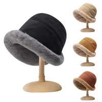 trendy japanese plus velvet lamb hair fisherman hats casual wide brim wild plush basin caps women winter warmer thicken flat hat