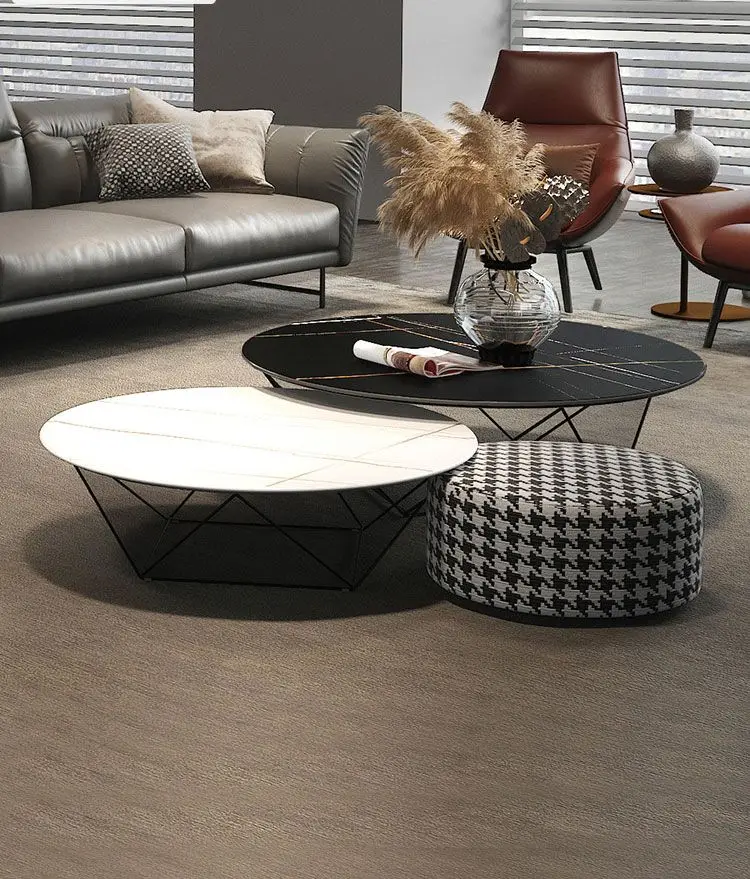 

Modern luxury rock plate tea table combined round tea table