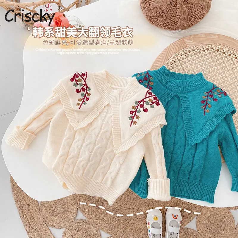 

Criscky Fall New Baby Girls Clothes Baby Sweater Toddler Knit Sweater Korea Style Knitwear Long Sleeve Cotton Kids Pullover Tops