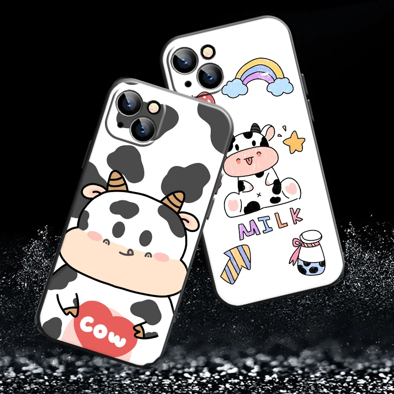 

Cute Cow Phone Case For Apple iPhone 13 12 11 Pro 12 13 Mini X XR XS Max SE 6 6s 7 8 Plus Liquid Silicon Funda Silicone Cover