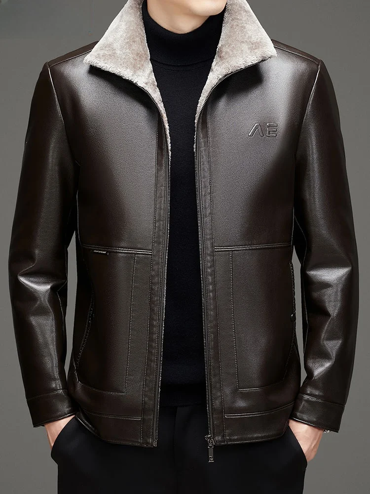 Hengyuanxiang утолщенное кожаное пальто на флисовой подкладке мужская одежда с