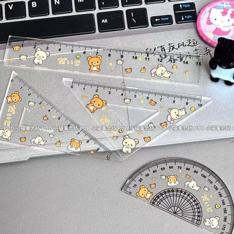Фото Милый мультяшный набор линеек Rilakkuma, состоящий из четырех предметов: измерительные треугольники и линейки, необходимые для обучения. №4
