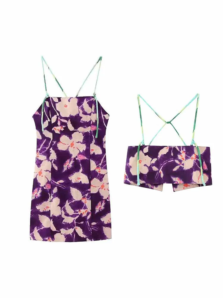 

Платье BSK & ZA & TRF женское с принтом, модное винтажное облегающее мини-платье из льна на тонких бретельках, модель 2023, 6929/301