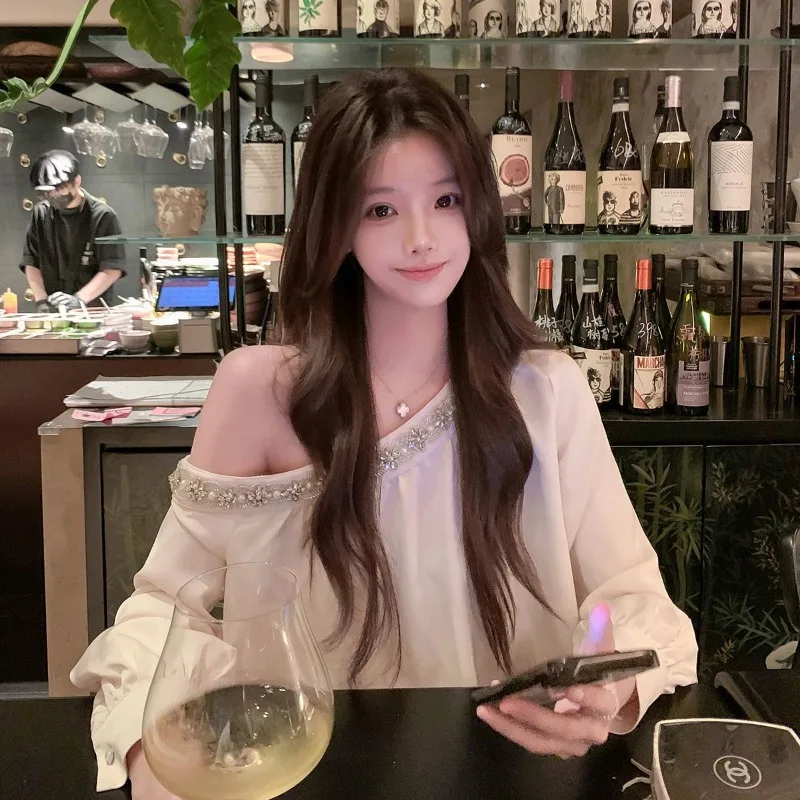 Ne Wautumn Темперамент Блузка с открытыми плечами Y2k Эстетическая корейская все Macth