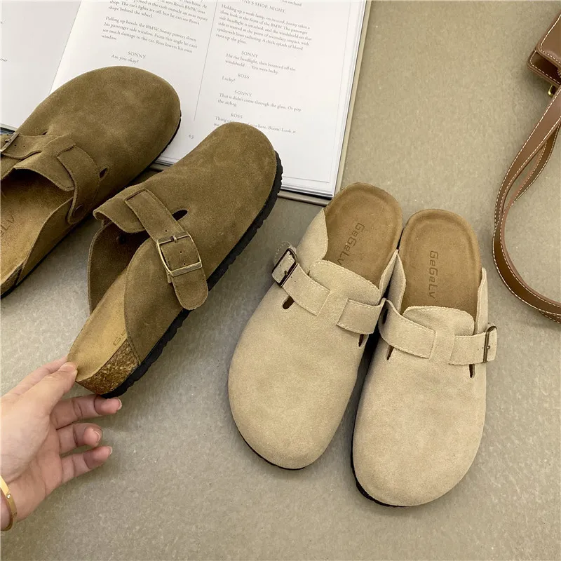 LLUUMIU Women Slippers 2022 New Round Toe Slippers Couple Slippers Outdoor Casual Sandals Women Suede Sandals Slip-on Shoes