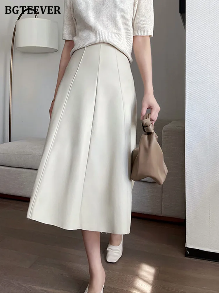 

Стильные шикарные свободные женские юбки BGTEEVER из искусственной кожи, весна 2022, женские юбки А-силуэта с высокой талией