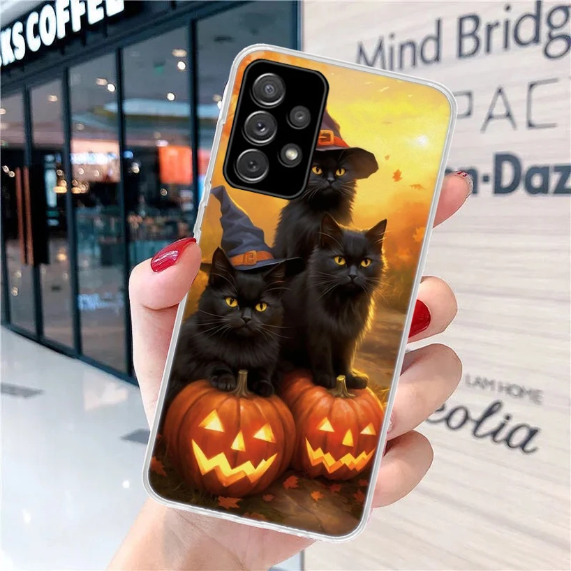Черный котенок Хэллоуин Тыква мягкий чехол для телефона Samsung Galaxy A51 A50S A41 A31 A21S A11 A71